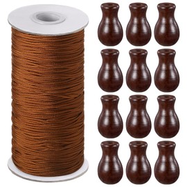 Windyun 109.36 Yards Roman Blind Cord 1.8 mm Braided Lift Shade Cord and 12 Pieces Wood Blind Pull Cord Knobs for DIY Roman Blind, Curtain Craft (Brown), Windyun-QAO-hnbxlo0923