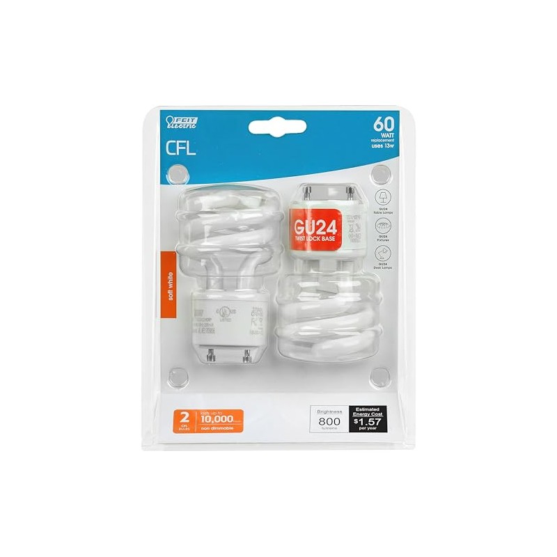 Feit BPESL13T/GU24/2 13-watt Twist Soft White GU24 Base, 2-Pack