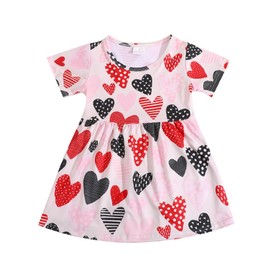 Yuromoon Toddler Girls Pants Set Love Hearts Outfits Set Ruffle Dress and Pants Outfit Set 6-7Y