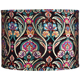 Multi-Color Embroidered Large Drum Lamp Shade 15" Top x 15" Bottom x 11" High (Spider) Replacement with Harp and Finial - Springcrest