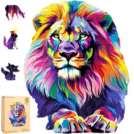 Unique Wooden Jigsaw Puzzles - Lion, 500 Pcs King Size 13.4'' x 16.9'', Luxurious Animal Shaped Wood Puzzle, Beautiful Package, Best Gift for Adults