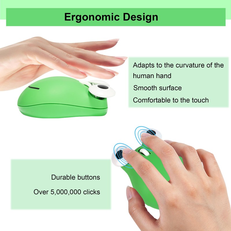 Wireless Mouse Bluetooth Cute Animal Green Frog Shaped Mouse with