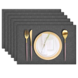 LANDVIEW Cloth Placemats Set of 6, Cotton Linen Blend Machine Washable Durable Linen Table Mats, Heat Resistant Placemats Wrinkle Free Place Mats for Dining Table, Easy to Clean (Dark Grey, 6)