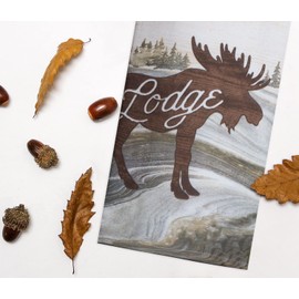 2 Rustic Lodge Dish Towels - Moose Towels | Wilderness Animals Woodland Themed Cabin Kitchen Towels | Camping Dish Towel Set for Hand, Cabin Dishes, Bathroom, Hunting Decor with Recipe Card