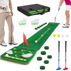 KEMLDIVS Golf Putting Game Set, Detachable Golf Putting Green Mat with 4 Balls, 2 Cups & Flags, 1 Portable Bag for Indoor & Outdoor Party Game Use