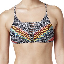Jessica Simpson Women's Dakota Placement Reversible Strap Front Triangle Bikini Top, Black/Multi, X-Large