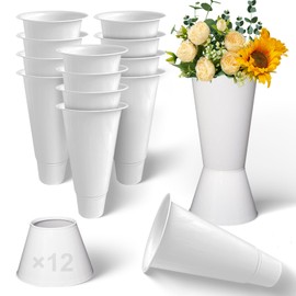 CATWEST.art 12 Pack Plastic Flower Bucket, 15.5 Inch White Flower Buckets for Cut Flowers with Base, Multi-Purpose Plastic Vase for Flower Display Stand Florist Supplies, Home Wedding Decoration