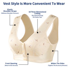 Front Button Bra Front Closure Everyday Sports Bras Comfortable Convenient Cotton Bras for Older Women No Wire (Beige-02, L)