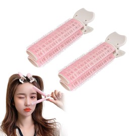 Kurunto Bangs Curler, Full Life, Hand Wound, 2 Pieces, Plastic Curler, Small, Magic Curler, Oval, Fluffy, Hair Curler, Clip, DIY Hairstyle, Easy to Use (Pink)