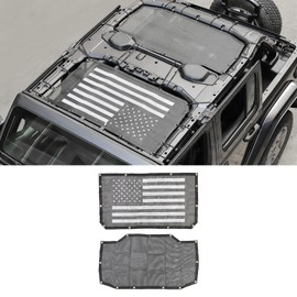 RT-TCZ Sun Shade Mesh Bikini Freedom Top Cover Sunshade Provides UV Sun Protection for Jeep Wrangler JL Unlimited 4 Door 2018-2024 Front & Rear,US Flag