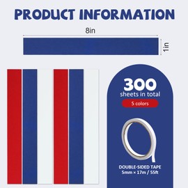 Red White Blue Paper Chain Strips, 300pcs 1 x 8 Inch Cardstock Craft Strips with Double Sided Tape, Patriotic Party Decorations,Classroom Crafts,Hanging Ornaments,Holiday Supplies