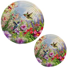 Ornamental Woven Kitchen Set of 2 Potholders Trivets, Sping Colors Flowers Two Hummingbirds Hot Mats Coasters Placemats for Cooking Baking Hot Dish Pan Pot Bowl Teapot(7&9 Inches Diameter)