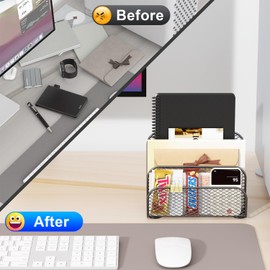 gianotter Mail Organizer Countertop, Metal File Holder with 3-Slot, Bill Organizer for Office Receipts and Letter Paper Storage (Black)