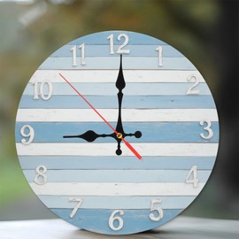 Blue Wooden Wall Clock Home Decor Farmhouse Style Rustic 10-Inch Wooden Wall Clock, Silent Movement, Battery Operated (AA Batteries Not Included), Artistic Home Decor, Perfect for Home Accents