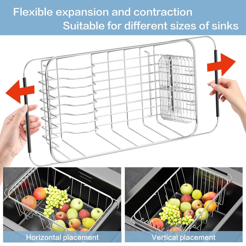 Small Dish Drainer Rack in Sink Adjustable, Expandable 304 Stainless