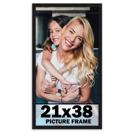 21x38 Frame Black Picture Frame - Complete Modern Photo Frame Includes UV Acrylic Shatter Guard Front, Acid Free Foam Backing Board, Hanging Hardware Wood Wall Frames for Family Photos - no Mat