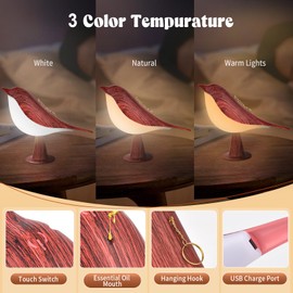 YOTOZU Small Bird Touch Lamp, Dimmable and Cordless Bird Night Light, USB Rechargeable Touch Sensor Control Table and Desk Lamp with Aroma Diffuser Function for Bedroom (Red)