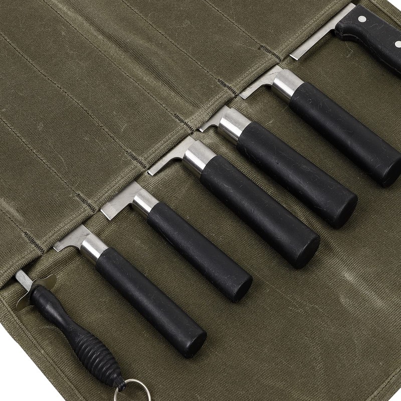 Knife Roll,Chef Knife Roll Bag,Waxed Canvas Knife Roll Case with