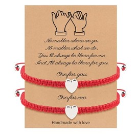 Fuqimanman2020 2 Pcs Heart Beaded Matching Bracelets Adjustable Couple Friendships Bracelets Long Distance Bracelets for Girlfriend Boyfriend Valentines Jewelry Gifts(Red)
