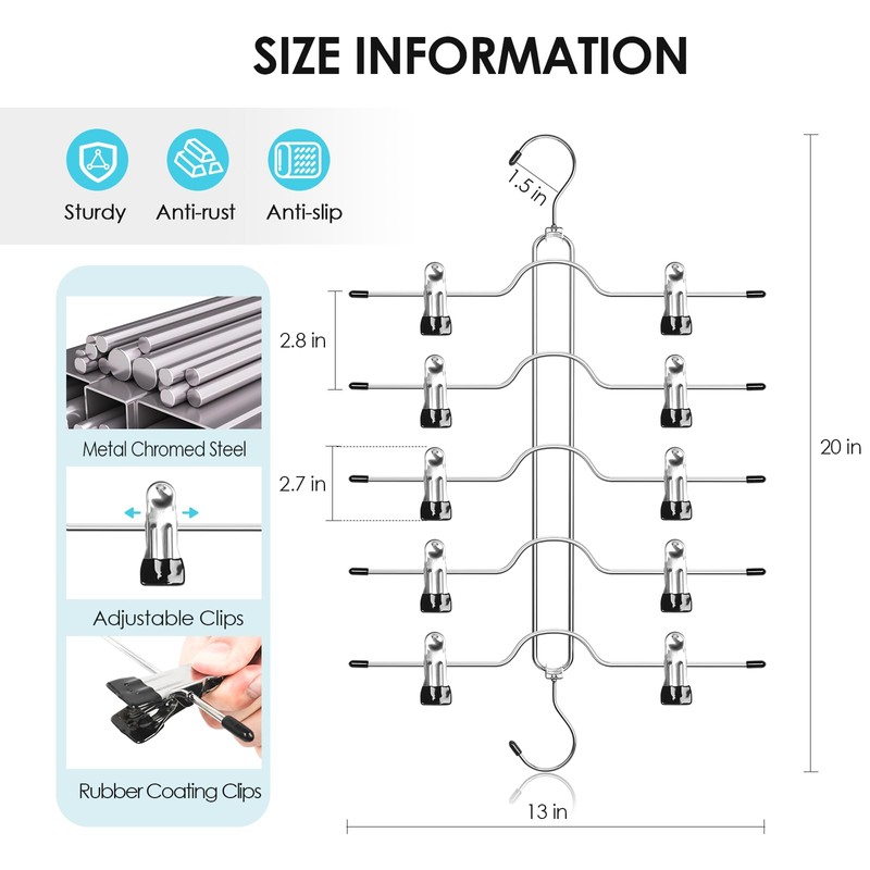 Skirt Hangers with Clips, 5 Tier Pants Skirt Hangers Space