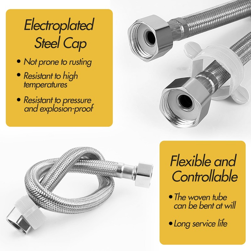 2Pcs Stainless Steel Flexi Pipes, with 2 Plastic Knobs Flexible