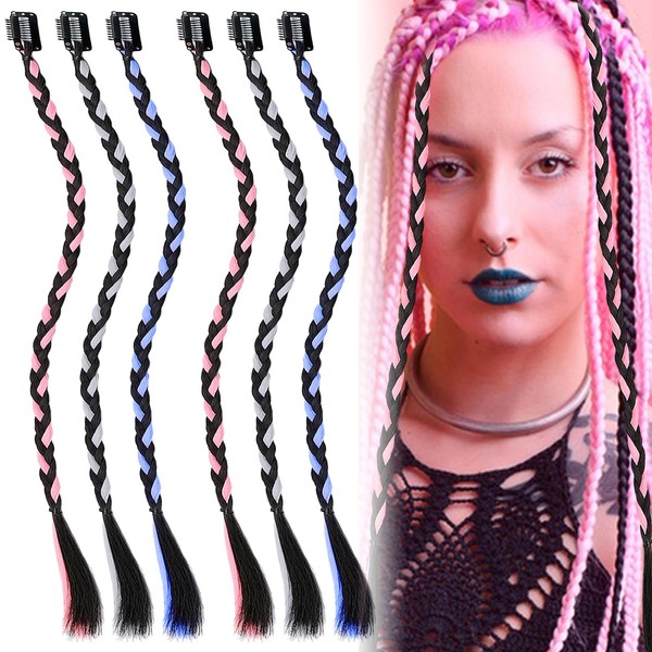 6Pcs Braid Hair Extensions, Braiding Hair Pieces Braid Wig Coloured