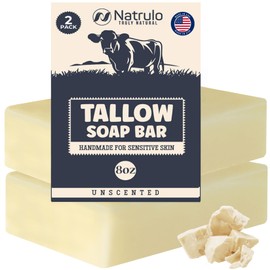 Beef Tallow Soap Bar – All Natural Grass Fed Tallow Soap Unscented – Moisturizing Face & Body Wash Great for Eczema, Dry, Itchy, Sensitive Skin – Handcrafted Bath Soap for Adults, Kids, Made in USA