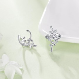 Leaf Ear Cuff Earrings Sterling Silver Leaf Cuff Earring Non Piercing Climber Crawler Earrings Clip on Cartilage Jewellery Gifts for Women