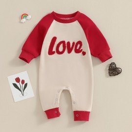 FYBITBO Valentines Day Baby Boy Girl Outfits Love Heart Embroidery Jumpsuit Romper Newborn Infant Valentines Outfit Clothes (Red-My First Valentines Day Baby Outfit, 12-18 Months)