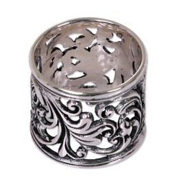 NOVICA Artisan Handcrafted Sterling Silver Band Ring Balinese Women's Wide Indonesia Leaf Tree Bohemian [band Width 18 mm W] ' Tropical Rain Forest'