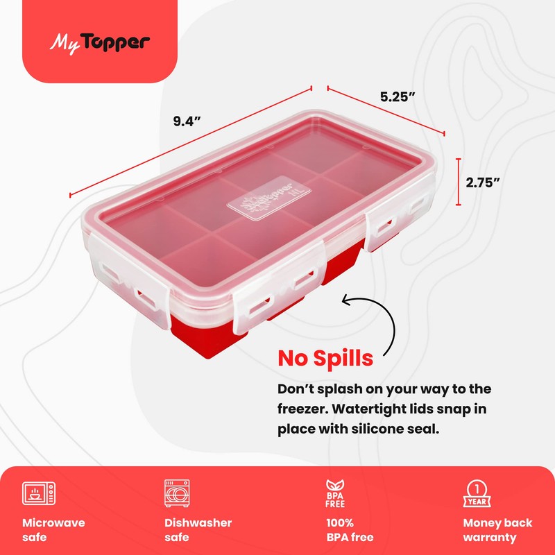 IceTopper XL Ice Cube Tray with Attached Lids - Easy