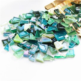 500 g Irregular Crystal Mosaic Tiles, Small Mosaic Tiles, Handmade, Crystal Crafts for Crafts, Large DIY Picture Frame, Handmade Jewellery Coaster (Green Series)