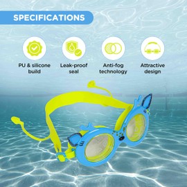 ENDLESS EL1003 Children Swimming Goggle with Anti-Fog and UV Protection | Blue | Material: Silicon, PU | Attached Ear Buds and Adjustable Strap | Soft Silicone Gasket for Leak Proof | with Hard Case