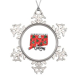 Connecticut Snowflake Pewter Christmas Ornament USA State Ornament Christmas Tree Decoration Holiday Hanging Pendant Keepsake Xmas Gift Exchange Idea Connecticut Souvenir 3-Inch