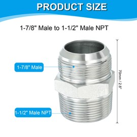 PATIKIL Hex Reducing Nipple Connectors Pipe Adapter 1-7/8" Male 37° Flare JIC x 1-1/2" Male NPT, Pipe Fitting Reducer Nipple Adapter Plated Steel Hydraulic Fitting