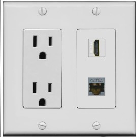 RiteAV 15 Amp Power Outlet and CAT6A HD Wall Plate [Gray]
