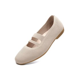 DEXJEWU Women’s Ballet Flats Knit Mary Jane Flat Comfort Walking Slip-on Dressy Work Driving Shoes with Straps, A Camel, 7.5 US