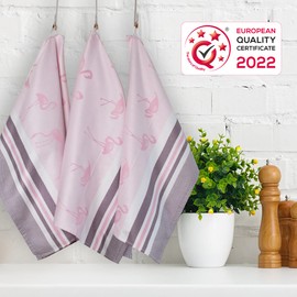 ZWOLTEX Tea Towels Gift Set Made of 100% Cotton I Made in the EU I Oeko-Tex® 100 I Woven Tea Towels - Kitchen Towels 70 x 50 cm (Gift Set (3 x Kitchen Towels), Flamingo (Pink)