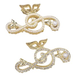2-Pieces Gold Hair Clips Elegant Cute Large Hair Clip Women & Girls Shiny Rhinestones Musical Note Design Metal Claw Hair Clips