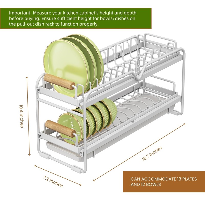 Pull-Out Double/Single Tier Dish Rack for Cupboard, Slide Out Dish