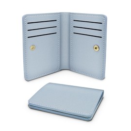 AfitLulu Ladies Purse Ultra-Thin Credit Card Holder Wallet Solid Color Women Wallets Womens Purse Simple Small Purses with Snap for 8 Credit Card Slots and 1 Banknote Slot (Blue)