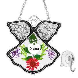 KY&BOSAM Gifts for Women Nana Angel Suncatcher Nana Gifts Stained Glass Suncatchers for Windows Wind Chime with Pressed Flower and Metal Charm Birthday Gifts for Nana Mothers Day Valentine's