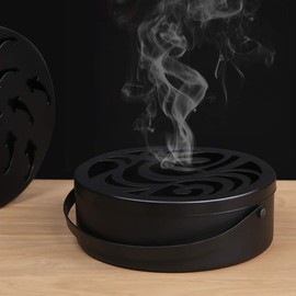 Mosquito Coils Holder Metal Citronella Coils Incense Holder with Lid Handle Incense Burner Box for Indoor Outdoor Garden, with Small Flower Incense Stick Holder (98)