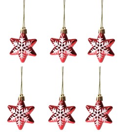 Pack of 6 Glitter Star Baubles Christmas Tree Pendants Decorations Glitter Stars Christmas Tree Baubles Ornaments for Xmas Home Party, Snowflakes Stars