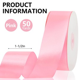 Pink Satin Ribbon 1-1/2 Inch,50 Yards Pink Fabric Ribbon for Gift Wrapping,Crafts,Flower Bouquet,Balloons,Bows Making,Wedding,Birthday Party,Baby Shower Decoration