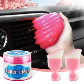 SINGARO Car Cleaning Kit, Universal Car Interior Cleaning Gel and Detailing Brush, Car Putty with 2 Soft Brush Accessories, Car Slime and Dust Brush, Cleaner Gifts for Men Women, 3 Pack Red