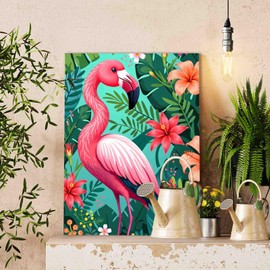Pink Flamingo DIY Painting by Numbers Kits for Adults Beginner,Lovely Flamingo Painting Art Paint by Number on Canvas Easy to Paint for Beginner for Home Decor Without Frame Spring Decor 16''X20''