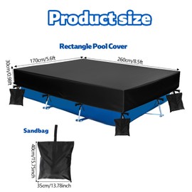 8.5x5.6x1 Ft Rectangle Pool Cover for Above Ground Pools, Heavy-Duty 210D Oxford Fabric Cover with 4 Sandbags & 1 Storage Bag