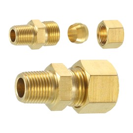 sourcing map 2Pcs Brass Pipe Fitting, 5/16" OD x 1/8" NPT Male Brass Compression Tube Fitting, Union Connector, Straight Coupling Adapter Fit 5/16" Pipe
