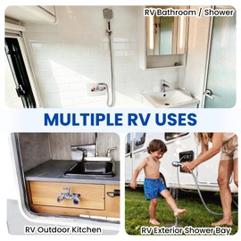 Gloppers 4" All Metal RV Shower Faucet, with 360° Swivel L-Shaped Adapter, Camper Shower Faucet Valve Diverter Replacement, Hot and Cold Water Control for RV Outside and Inside Bathroom Shower